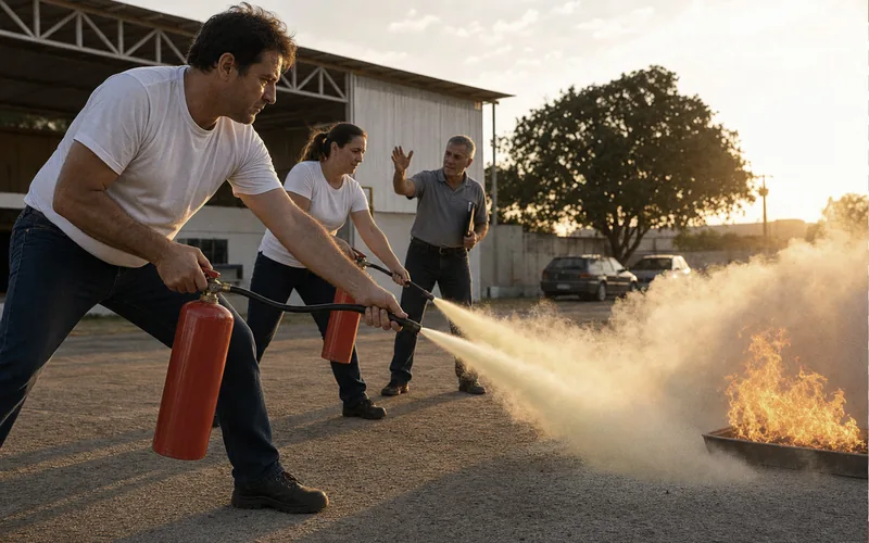 Brigadistas em exercício de combate a incêndio